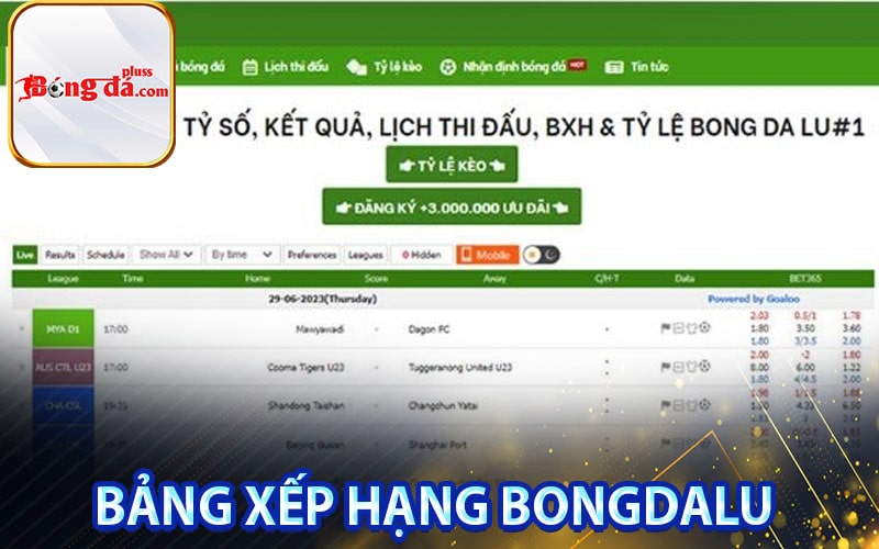 Bảng xếp hạng bongdalu